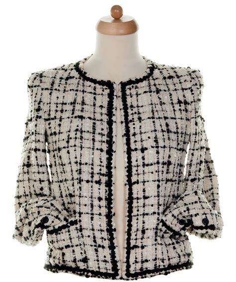 chanel tweed jacket black and white|Chanel tweed jacket cost.